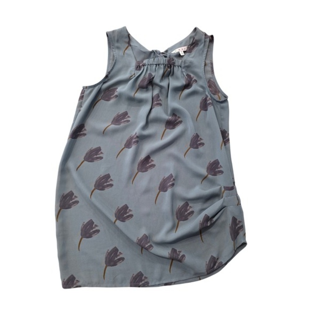 Cabi Women Blue Purple Tulip Floral Square Neck Tie Back Sleeveless‎ Blouse S